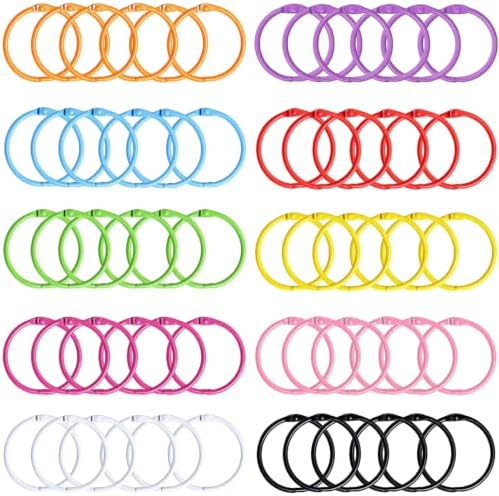 60 PCS Binder Rings 1 1/5", Colorful Metal Book Ring Clips, Loose Leaf Paper Rings for Crafts, Small Metal Key Rings for Index Cards, Open Card Rings Notebook Rings for Office School Home, 10 Colors