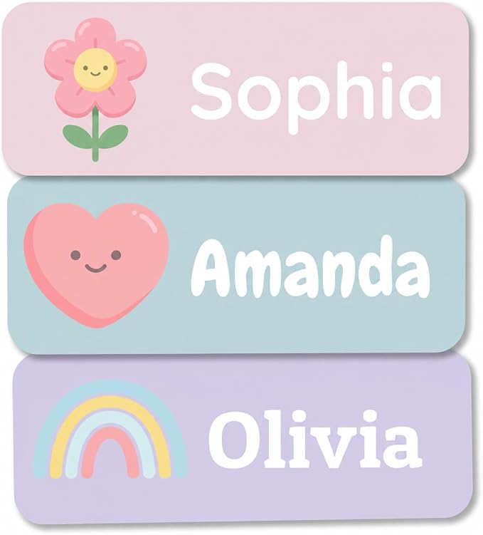 Bunny Badges Personalized Name Labels for Kids (60, 120, or 240 Count) Custom Daycare Labels & Name Stickers for Clothing Tags, Water Bottles, Lunch Boxes and School Supplies (Cute)