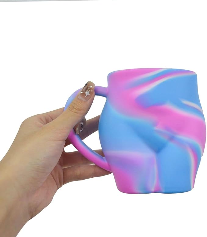 Coffee Mug 360ml:Hippie Hops - Silicone Handled Unbreakable Cups, Hot/Cold Drinks, Dishwasher-Microwave-Freezer-Oven Safe (Pink blue)