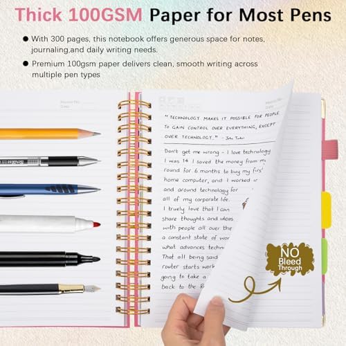 Hardcover Spiral Notebook with Tabs & Dividers, 8"x10" 5 Subject