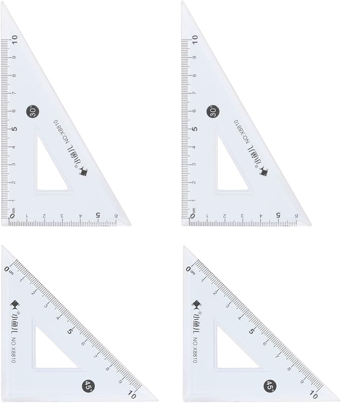HARFINGTON 4piece Triangle Ruler Square Set 10cm 30/60 and 45/90 Degrees Measuring Tools for Classrooms Home Office, Blue