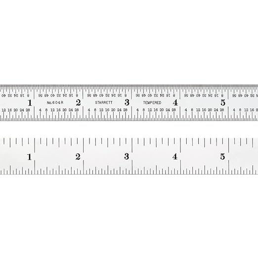 Starrett Spring Tempered Steel Rule with Satin Chrome Finish, Quick Reading and Inch Graduation with SLC - 6" Length, 4R Graduation Type, 3/64" Thickness - C604R-6 W/SLC
