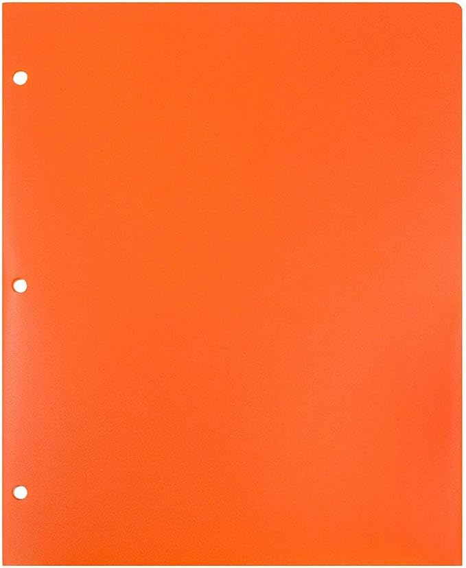 JAM PAPER Heavy Duty Plastic 3 Hole Punch Pocket Folders - Extra Tough School Folders - Orange - 12/Pack