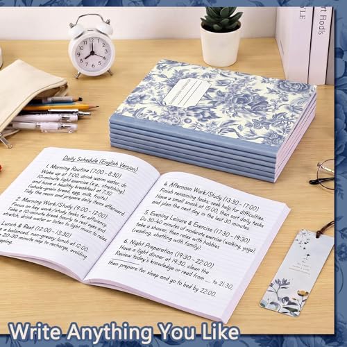 Harloon 6 Pack Composition Notebooks College Ruled Bulk Vintage Blue Flower Composition Notebook 110 Page 7-1/2" x 9-3/4" Journal Back to School Gift for Teacher Student Office First Day of School
