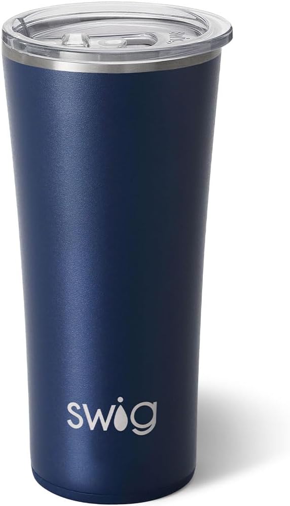 Swig Life 22oz Insulated Tumbler, Travel Coffee Tumbler with Lid, Cup Holder Friendly Travel Coffee Mug, Stainless Steel (Navy)