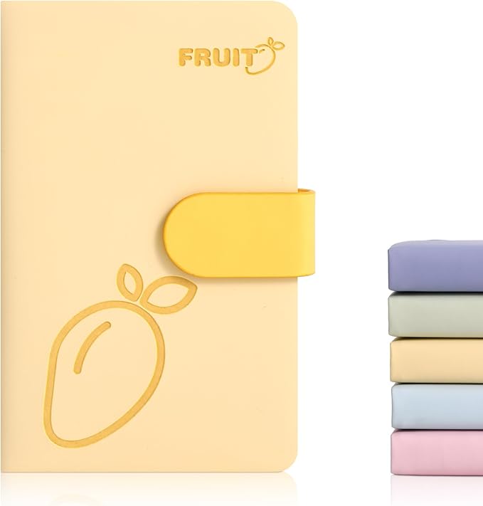 BOBO RABBIT Blank Journal Small Pocket Leather Notebook No Lines for Drawing Plain Sketch Book Cute Cartoon Fruit Mango Unlined Journal for Travel Work School, 200 Pages, 3.7"X5.9"