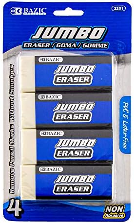 BAZIC Products Jumbo Block Erasers, Latex-Free, PVC-Free, 4 Count, 72-Case