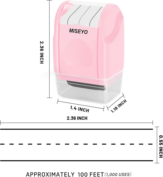 Miseyo Dashed Handwriting Lines Practice Roller Stamp,Self-Inking Line Rolling Stamps for Kids Writing - Pink