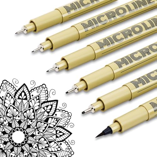 KERIFI Fineliner Ink Pens, Black Micro Fine Point Drawing Pens Waterproof Archival Ink Multiliner Pens for Artist Illustration, Sketching, Technical Drawing, Zentangle, Scrapbooking (6 Assorted Nib)