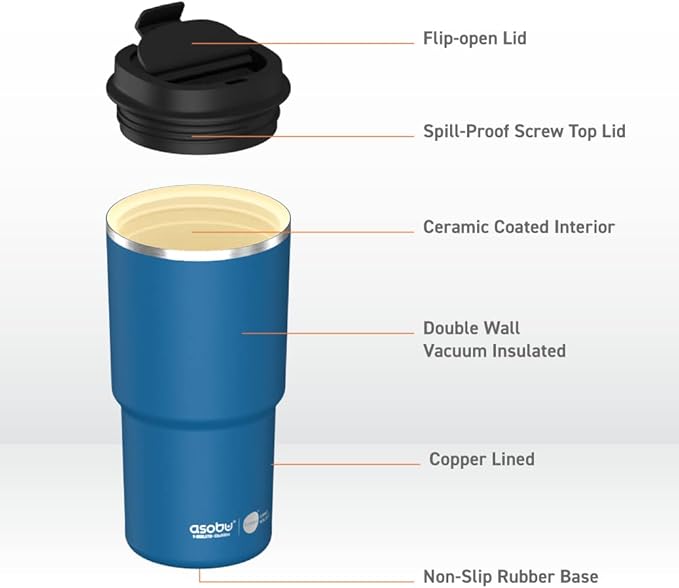 asobu 22oz Extra Large Ceramic-Lined Travel Mug with No Metal Taste-Keeps Flavors True - Double-Wall Vacuum Insulated Coffee Mug with Spill-Proof Pop-Open Lid for Hot Drinks