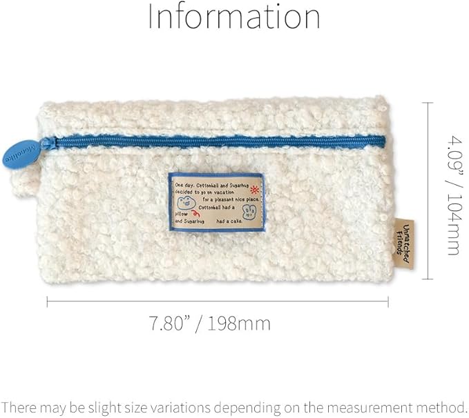 Monolike Unmatched Friends Bbogeuli Pencil Case, Ivory - Slim Fuzzy Fleece Pen Pouch for Daily Use with Stain-Resistant Lining