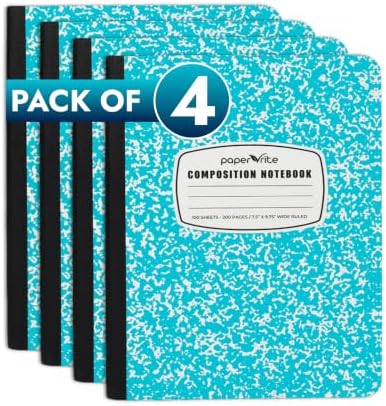 Paper Rite Assorted Marble Composition Notebook Wide Ruled (9.75x7.5 in), 100 Sheets | 200 Pages | For School, Office, Students, Teachers (4, Blue)