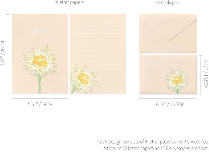 Monolike Flower for you ver.2 Letter Paper and Envelopes Set - 8Type, 32 Letter Paper + 16 Envelopes