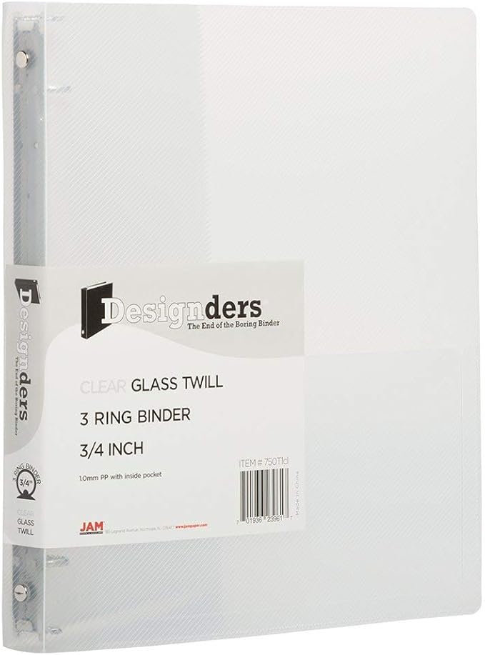 JAM PAPER Plastic 0.75 inch Binder - Clear 3 Ring Binder - Sold Individually