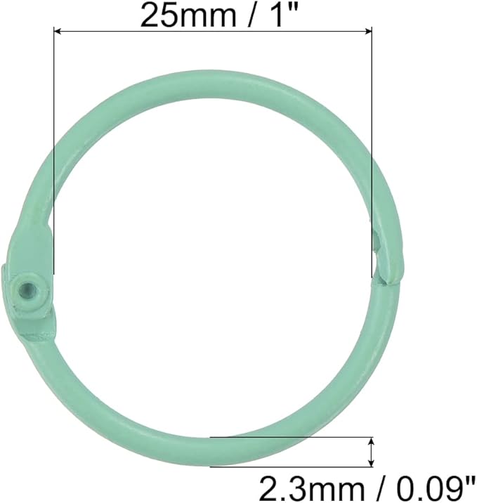 PATIKIL Loose Leaf Binder Rings 1 Inch, 5 Pack Metal Flash Card Book Binding Rings for Key Chain Index Card Scrapbooks, Mint Green