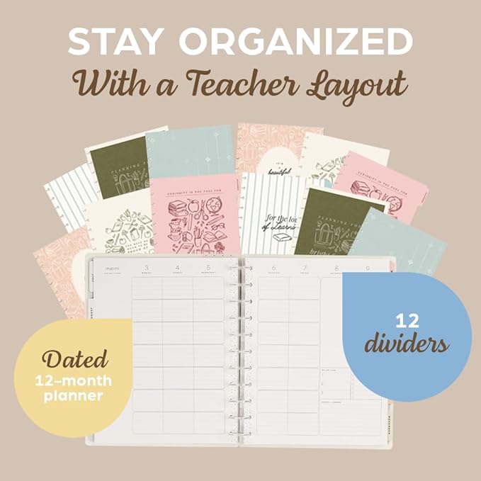 Happy Planner Disc-Bound 12-Month July 2026–June 2027 Academic Planner with 3 Extra Months, Big Size, 8.5" x 11", Teacher Layout, Light Lessons