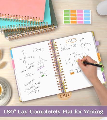 5 Subject Blank Notebook with Removable Dividers Tabs, 300 Pages Hardcover Leather Sketch Book Spiral Journal, 8"x10" B5 Large Sketchbook Notebooks for Women Men Work School Sketching Drawing, Purple