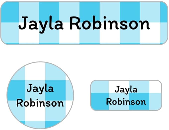 Name Bubbles - Kids Custom Name Labels for Daycare, School, Camp (144 Labels) - Personalized Waterproof Name Stickers for Clothes Tags, Lunch Boxes, Water Bottles, & School Supplies (Gingham)