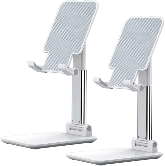 2 Pcs MT-6 Cell Phone Holder, Adjustable Angle and Height, Anti-Slip Silicone Pad, Foldable and Portable, Compatible with 4-8 Inch Devices
