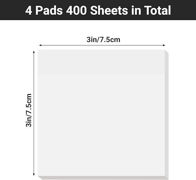EUSOAR Transparent Sticky Notes, 400 Sheets PET Waterproof Book Markers Clear Sticky Notes 3x3, Self-Adhesive Bible Page Flags Stickers Nursing Students Note Pads for Home Office Work Memo Reminders