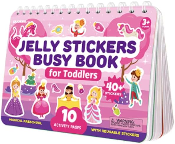 QUOKKA Jelly Sticker Books for Toddlers 1-3, 10 Fairy Tale Themes Unicorn Princess Mermaid, 40+ Large Thick Reusable Stickers, Waterproof Washable Toddler Activity Busy Book, Travel Toy