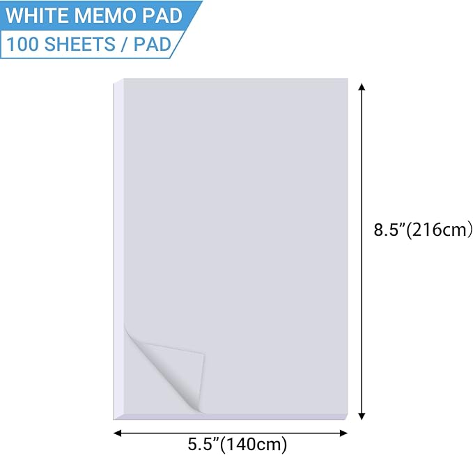 zmybcpack 10 Pack Memo Pads 5.5x8.5 Inch, White Note Pads -Scratch Pads - Writing pads, 100 Sheets Each Pad