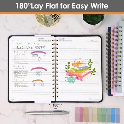 LABUK Spiral Notebook, 160 Pages A5 Lined Hardcover Notebook, 5.5 x 8in Spiral Journal for Women and Man, Work, Writing (Black)