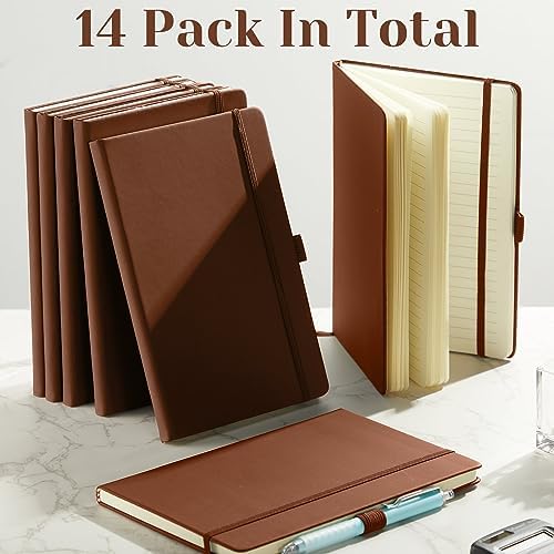 Laumoi 14 Pack Hardcover Lined Journal Notebooks Bulk,Brown,A5