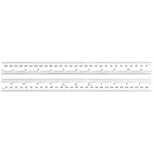 Starrett Spring Tempered Steel Rule with Satin Chrome Finish, Quick Reading, Millimeter and Inch Graduation - 11-3/4" Length, 36 Graduation Type, 1.2mm Thickness - C636-300