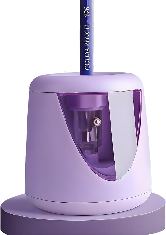 FASTSHARP Electric Pencil Sharpener, 3-5 Seconds Auto Stop, [Dual Power AC Power Cord & Battery] for Classroom & Home, Professional Heavy Duty for Colored, No.2, Art Pencils (6-9mm), Purple