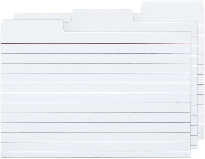 100 Pack Tabbed Index Cards 4x6 Lined Index Card Dividers with Tabs 4" x 6", White, 220 GSM Thick Paper