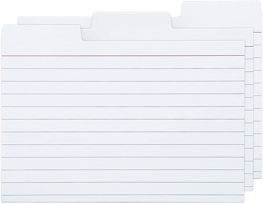 100 Pack Tabbed Index Cards 4x6 Lined Index Card Dividers with Tabs 4" x 6", White, 220 GSM Thick Paper