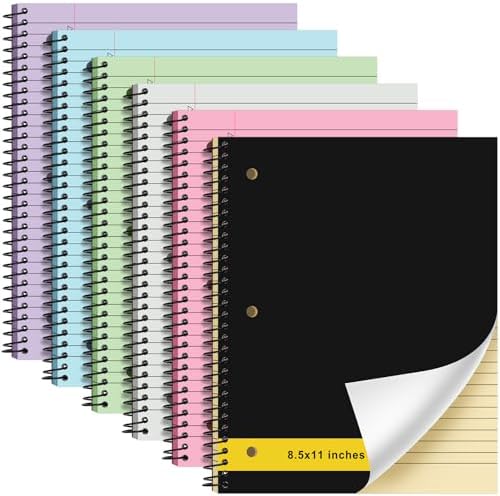 Resurhang 6 Pcs Top Spiral Notebooks,8.5 x 11 Inches,3 Hole Punch,6 Colors