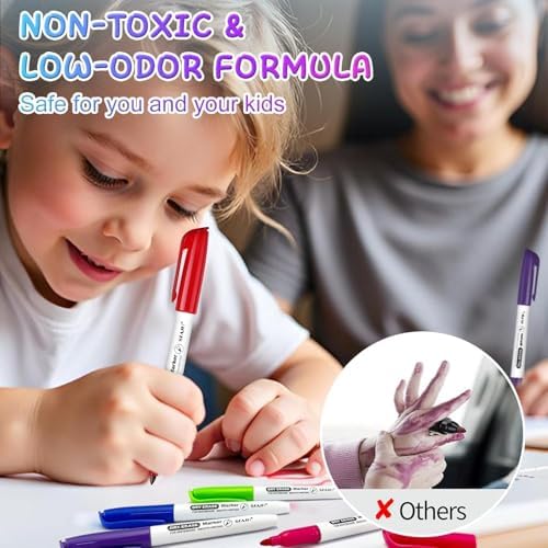 SFAIH Fine Tip Dry Erase Markers, 72 Pack, 12 Colors, 1-2mm Line, Non-Toxic