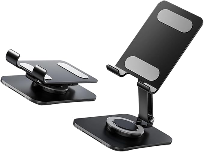 Carbon Steel Desktop Phone Stand Foldable Adjustable with Rotating Base for Video Calls Phone Tablet Portable Foldable Adjustable Desktop Rotating Desk Video Calling Online Learning Movie Hands