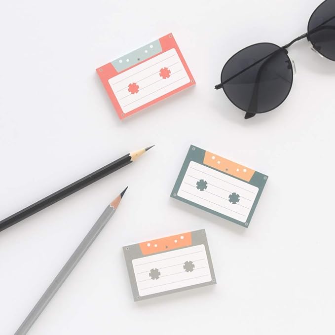 Monolike Retro Cassette Tape + Film Sticky-It 6p Set - Self-Adhesive Memo Pad 50 Sheets, Daily Sticky, Diary, Memo