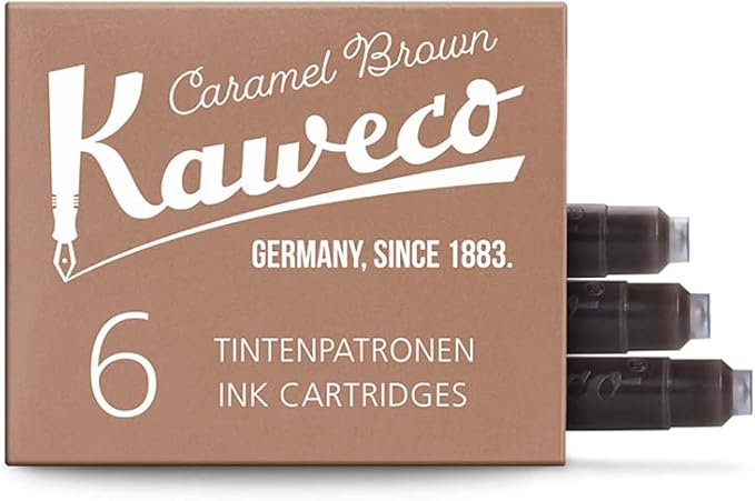 Kaweco Fountain Pen Ink Cartridges Caramel Brown Pack of 6 | Premium Ink with Short Standard Cartridges in Brown | Vegan Cruelty Free Water Soluble Calligraphy Lettering Writing