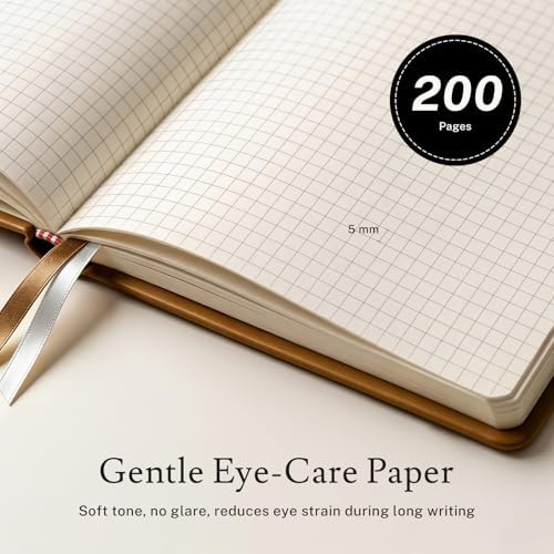 PAGELYST Graph Grid Paper Notebook, 200 Pages,8 Pack Leather Hardcover Notebook, A5 Medium 5.7'' x 8.3'', 100 GSM Thick Paper for Students, Math, Engineering (Assorted Color Set)