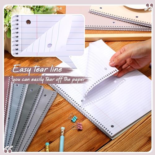 Teling 8 Pcs 1 Subject Spiral Notebook for Work College Ruled 8 x 10 1/2 Inch Spiral Journal Notebook 3 Hole Punched Paper Tear Line 70 Sheets Office School Study Supplies(Pretty Color,8 Pcs)