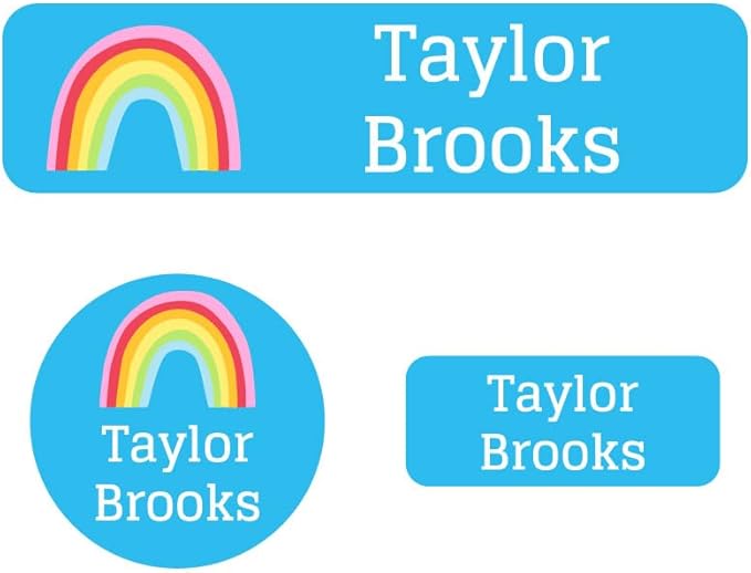 Name Bubbles - Kids Custom Name Labels for Daycare, School, Camp (144 Labels) - Personalized Waterproof Name Stickers for Clothes Tags, Lunch Boxes, Water Bottles, & School Supplies (Rainbows)
