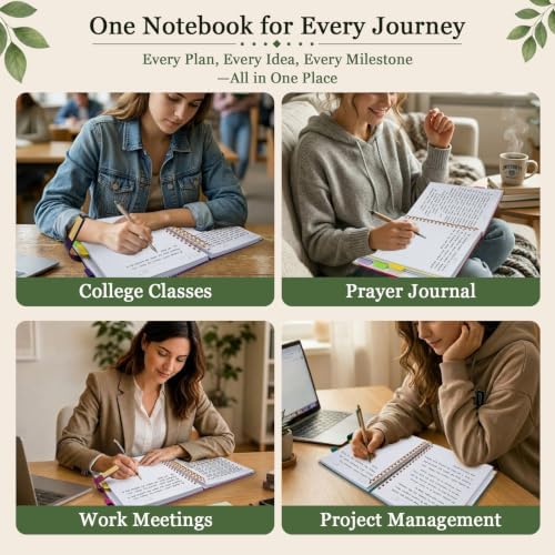 Hardcover Spiral Notebook 8.5''x 11'' College Ruled Notebook with Magnetic Closure, 300 Pages 5 Subject Notebooks with Pocket Dividers for Work School, A4 Leather Journal for Women, Men (Lilac Purple)