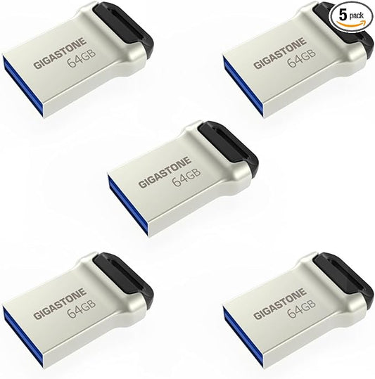 GIGASTONE 64GB Nano Flash Drive (5 Pack) Z90 USB 3.2 Gen 1, 120MB/s Ultra Fast, Super Lightweight, Mini Fit Robust Metal Design, Data Storage, Backup for PC/Mac/TV/Car, USB 2.0/3.0/3.1 Compatible