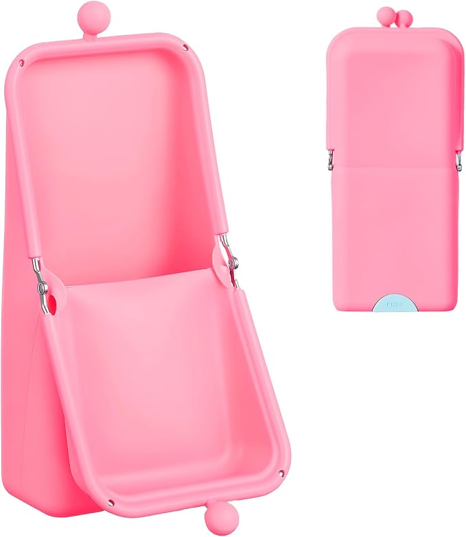 Kacctyen Makeup Brush Case Silicone Standing Makeup Brush Holder,Pink | Silicone Make up Travel Bag with Suction Portable Cosmetic Organizer Phone Stand Pouch for Travel Home Back to School Use
