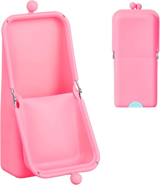 Kacctyen Makeup Brush Case Silicone Standing Makeup Brush Holder,Pink | Silicone Make up Travel Bag with Suction Portable Cosmetic Organizer Phone Stand Pouch for Travel Home Back to School Use