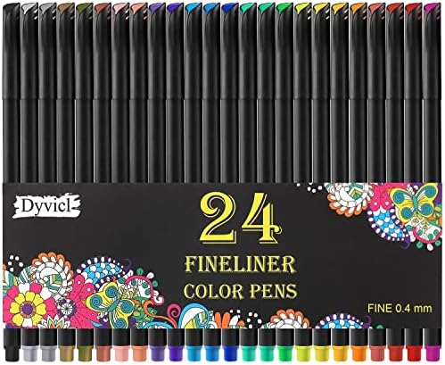 Dyvicl Journal Planner Pens Colored Pens, 24 Colors 0.4mm Fineliner Pen Set Fine Point Markers Drawing Pens for Journaling, Note Taking, Calendar, Adult Coloring, Scrapbooking