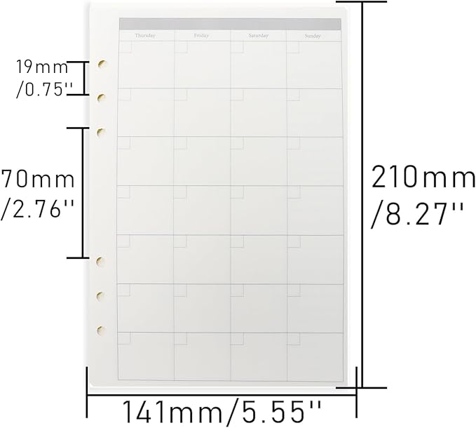 NatSumeBasics A5 Refills Paper 5" x 8" Undated Monthly Binder Planner Inserts 90 Sheets 6 Holes Pocket Notebook Papers for Personal Travel Journal Diary (2 A5 Monthly)