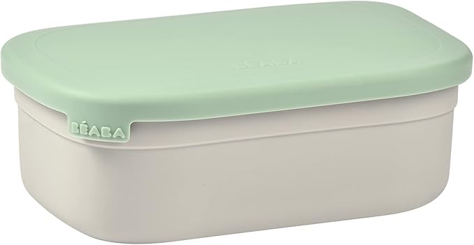 Beaba Stainless Steel Lunch Box, Kids Lunch Box with Silicone Lid, Bento Style Food Containers, Removable Silicone Dividers Make 1-3 Compartments, Sage