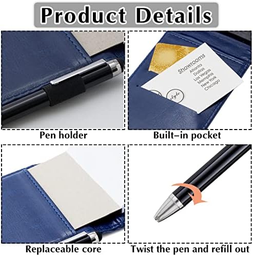 10Pcs Mini Pocket Notepad Holder Set,Durable Cover,Refillable,Leather Pocket Notebook with Pen,8Pcs 3"x5" Memo Book Refills with 30 Lined Paper Per Note Pad,Leather Notepad Pocket Business Notebook (Blue)