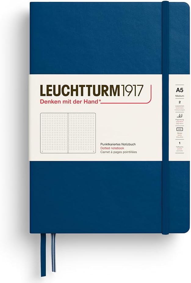 LEUCHTTURM1917 - Notebook Hardcover Medium A5-251 Numbered Pages for Writing and Journaling (Indigo, Dotted)