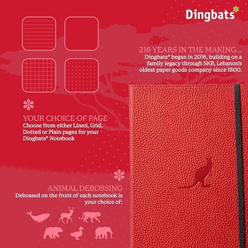 Dingbats A5 Wildlife Notebook Journal Hardcover, Cream 100gsm Ink-Proof Paper, 6.1 x 8.5 inches, 192 pages (Red Kangaroo, Plain)